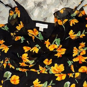 Topshop Black Floral wrap around blouse